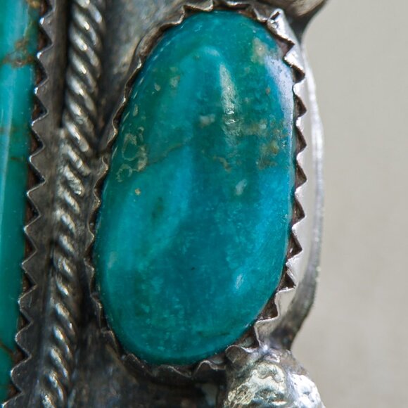 Sterling Multi-Stone Turquoise Cluster Ring — Size 10.25 - Picture 9 of 14